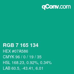 Color code: RGB 7 165 134 | qconv.com