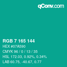 Color code: RGB 7 165 144 | qconv.com