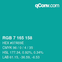 Color code: RGB 7 165 158 | qconv.com