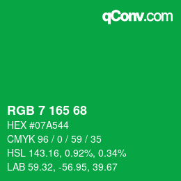 カラーコード: RGB 7 165 68 | qconv.com