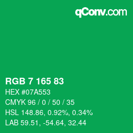 Color code: RGB 7 165 83 | qconv.com