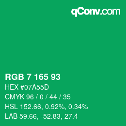 Color code: RGB 7 165 93 | qconv.com