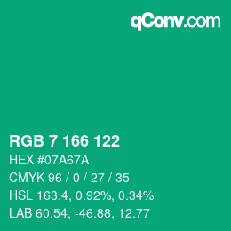 Color code: RGB 7 166 122 | qconv.com