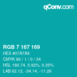 Color code: RGB 7 167 169 | qconv.com