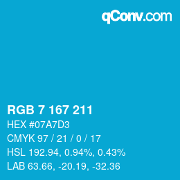 Farbcode: RGB 7 167 211 | qconv.com