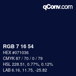 カラーコード: RGB 7 16 54 | qconv.com