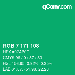 カラーコード: RGB 7 171 108 | qconv.com