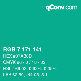 颜色代码: RGB 7 171 141 | qconv.com
