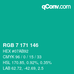 Color code: RGB 7 171 146 | qconv.com
