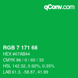 カラーコード: RGB 7 171 68 | qconv.com