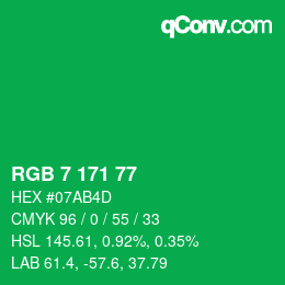 カラーコード: RGB 7 171 77 | qconv.com