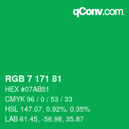 Color code: RGB 7 171 81 | qconv.com
