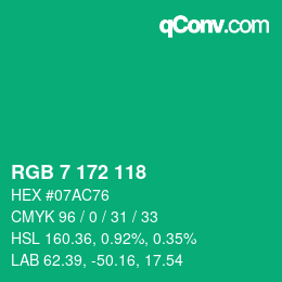 Color code: RGB 7 172 118 | qconv.com