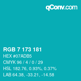 Color code: RGB 7 173 181 | qconv.com