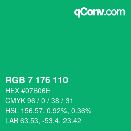 カラーコード: RGB 7 176 110 | qconv.com