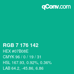 カラーコード: RGB 7 176 142 | qconv.com