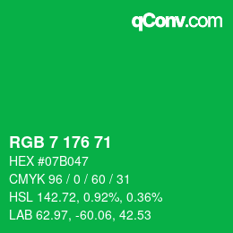 Color code: RGB 7 176 71 | qconv.com