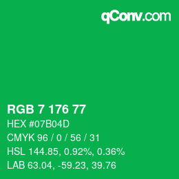 カラーコード: RGB 7 176 77 | qconv.com