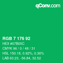 颜色代码: RGB 7 176 92 | qconv.com