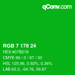 颜色代码: RGB 7 178 24 | qconv.com