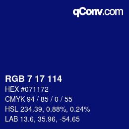 Color code: RGB 7 17 114 | qconv.com