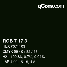 カラーコード: RGB 7 17 3 | qconv.com
