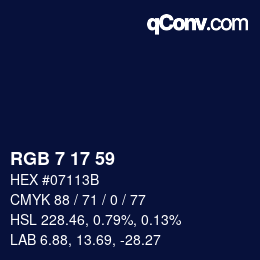 Color code: RGB 7 17 59 | qconv.com