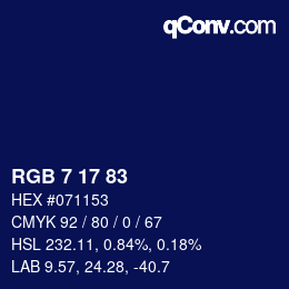 カラーコード: RGB 7 17 83 | qconv.com