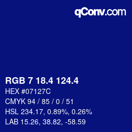 カラーコード: RGB 7 18.4 124.4 | qconv.com