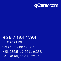 カラーコード: RGB 7 18.4 159.4 | qconv.com