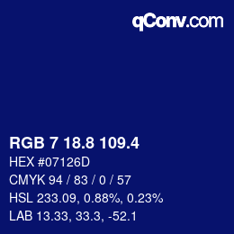 カラーコード: RGB 7 18.8 109.4 | qconv.com