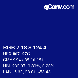 カラーコード: RGB 7 18.8 124.4 | qconv.com