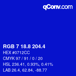 カラーコード: RGB 7 18.8 204.4 | qconv.com