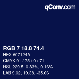 カラーコード: RGB 7 18.8 74.4 | qconv.com