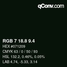 カラーコード: RGB 7 18.8 9.4 | qconv.com