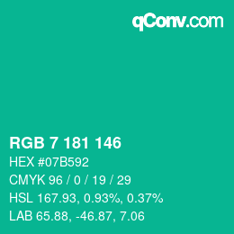 Color code: RGB 7 181 146 | qconv.com