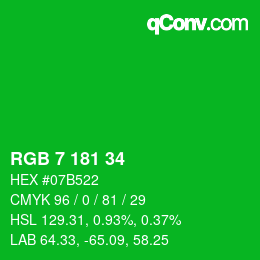 カラーコード: RGB 7 181 34 | qconv.com