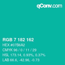 Color code: RGB 7 182 162 | qconv.com