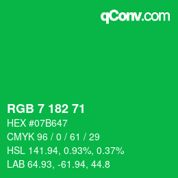 Color code: RGB 7 182 71 | qconv.com