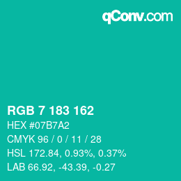 カラーコード: RGB 7 183 162 | qconv.com