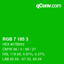 Color code: RGB 7 185 3 | qconv.com