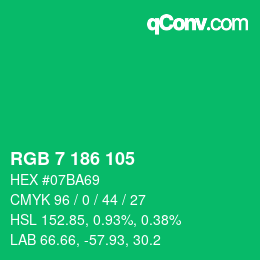 Color code: RGB 7 186 105 | qconv.com