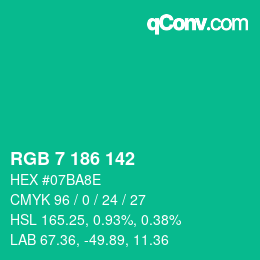 カラーコード: RGB 7 186 142 | qconv.com