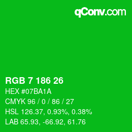 Color code: RGB 7 186 26 | qconv.com
