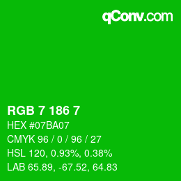 カラーコード: RGB 7 186 7 | qconv.com