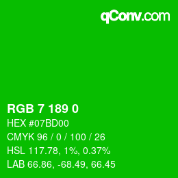 颜色代码: RGB 7 189 0 | qconv.com