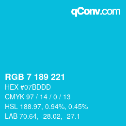 Color code: RGB 7 189 221 | qconv.com