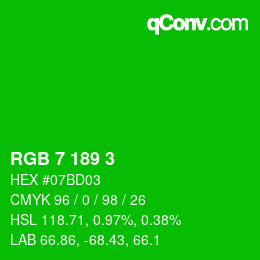 カラーコード: RGB 7 189 3 | qconv.com
