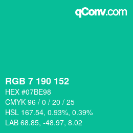 カラーコード: RGB 7 190 152 | qconv.com