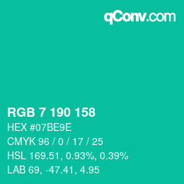 Color code: RGB 7 190 158 | qconv.com